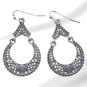 Bohemian Silver Filigree Drop Earrings